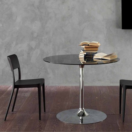 Tavolinë darke me majë kristali dhe bazë të kromuar prodhuar në Itali - Tallio Viadurini