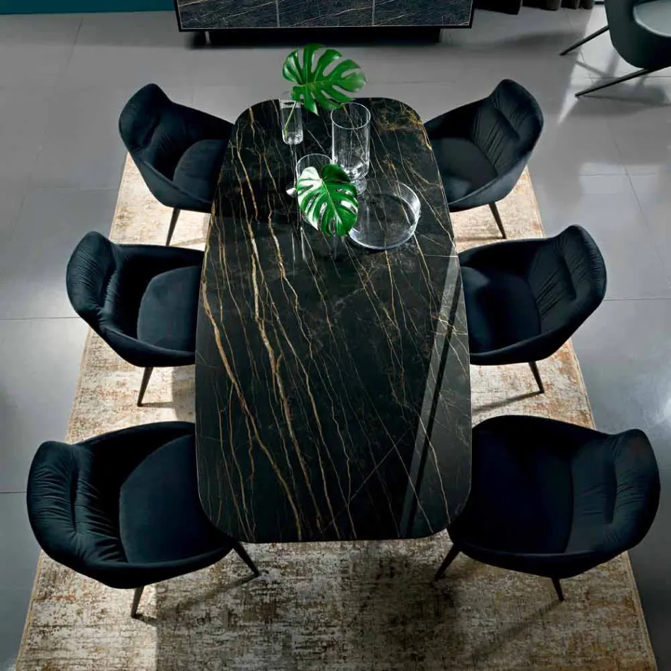 Tavolinë ngrënie me majë në fine Made in Italy Hypermerble - Settimmio Viadurini