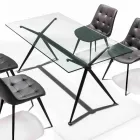 Tavolinë ngrënieje me majë xhami transparente të zbutur - Thor Viadurini