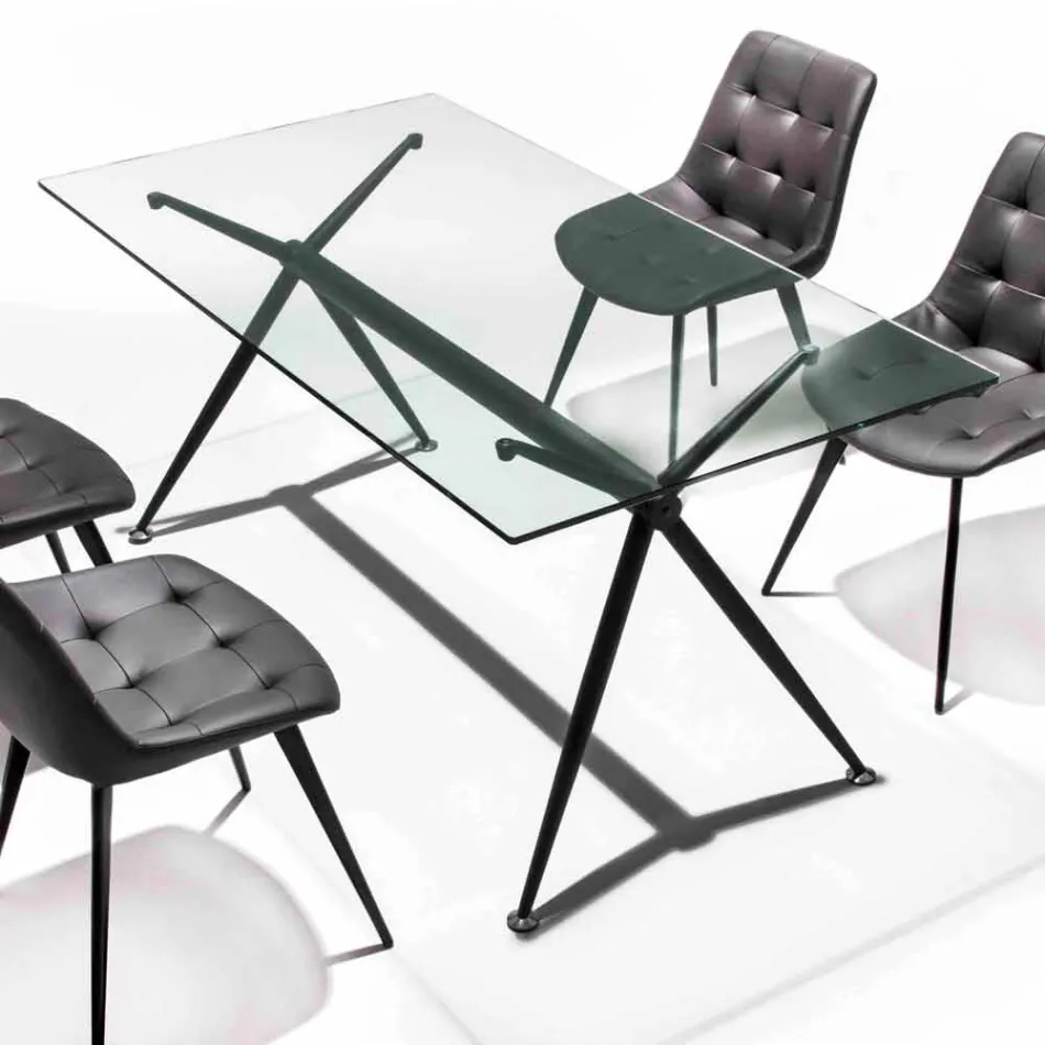 Tavolinë ngrënieje me majë xhami transparente të zbutur - Thor Viadurini