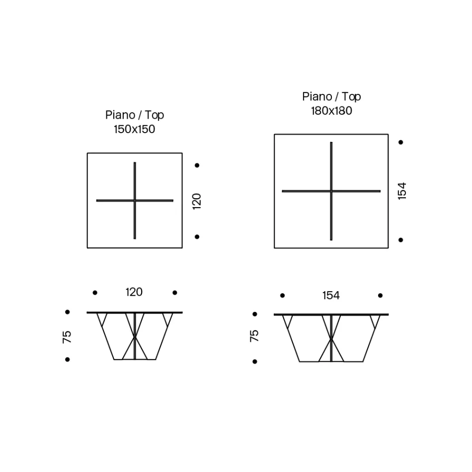 Tavolinë ngrënieje me majë katrore dhe bazë qelqi Made in Italy - Tiseo Viadurini