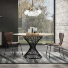 Tavolinë ngrënieje me majë të rrumbullakët në Mdf me rimeso lisi - Emmanuel Viadurini