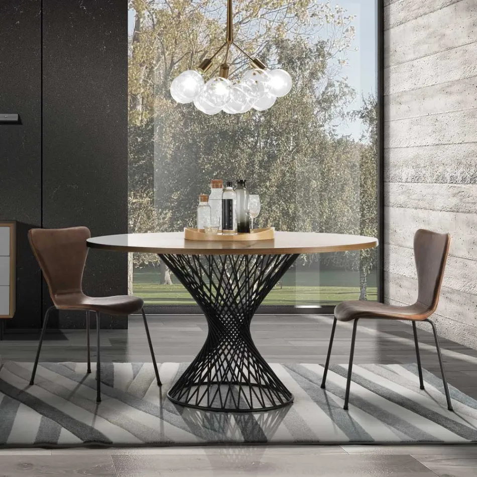 Tavolinë ngrënieje me majë të rrumbullakët në Mdf me rimeso lisi - Emmanuel Viadurini