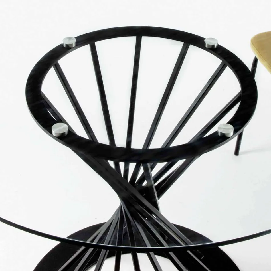 Tavolinë ngrënieje me majë xhami të rrumbullakët dhe bazë çeliku - Mileto Viadurini