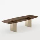 Tavolinë ngrënieje Opalia 320 cm prej qelqi dhe metali, e prodhuar në Itali Viadurini