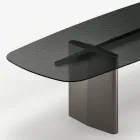 Tavolinë ngrënieje Opalia 320 cm prej qelqi dhe metali, e prodhuar në Itali Viadurini