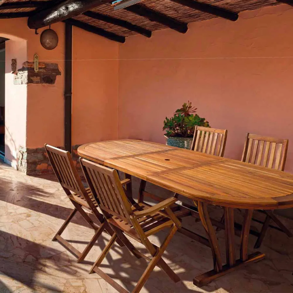 Tavolinë për darkë të jashtme të zgjatshme Deri në 240 cm në dru - Kaley Viadurini