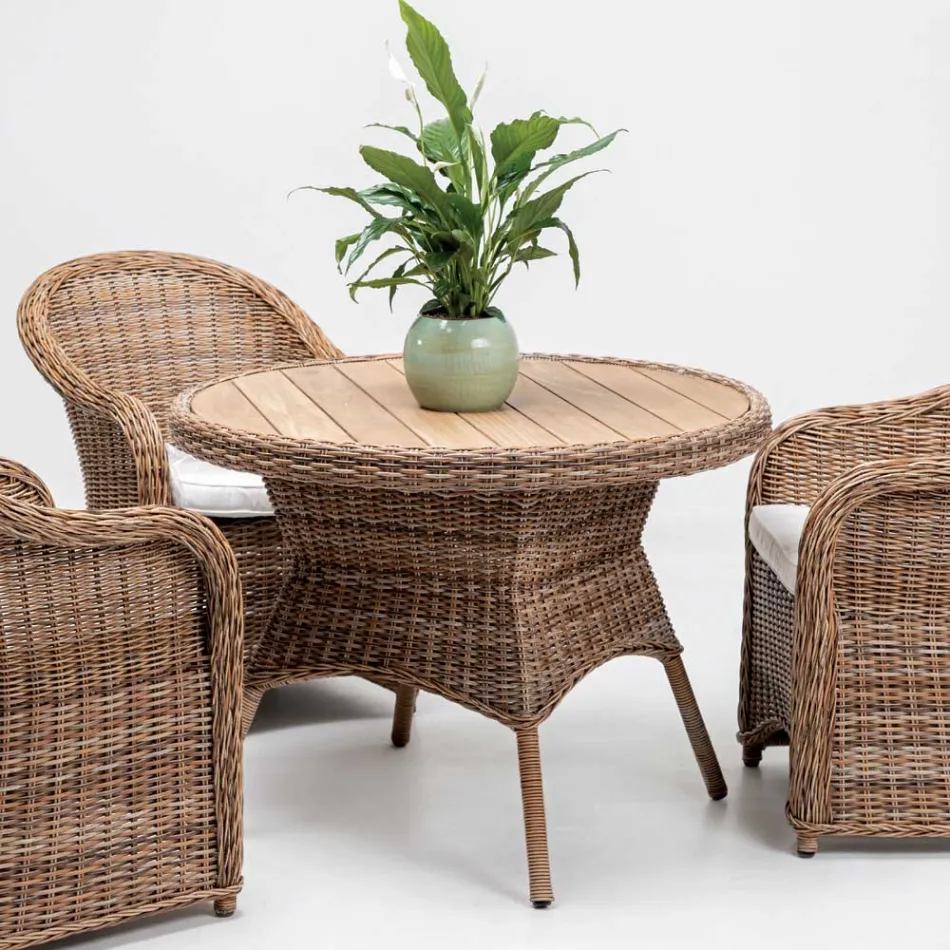 Tavolinë ngrënieje në natyrë me majë tik natyral të gjerë - Melina Viadurini