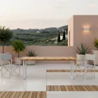 Tavolinë Ngrenie për Jashtë me Sipërfaqe Druri Tiku Natyral të Lyer - Mistral Viadurini