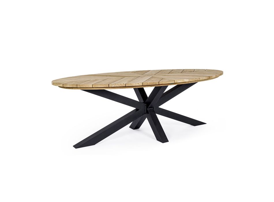 Tavolinë ngrënieje në natyrë me majë tik ovale, Homemotion - Selenia Viadurini
