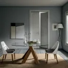 Tavoline ngrenie e dhomes se ndenjes Top xhami dhe kembe druri - Botanik Viadurini