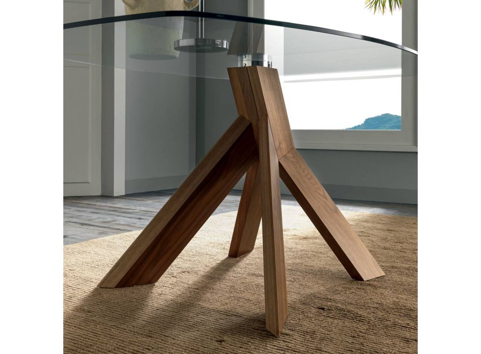 Tavoline ngrenie e dhomes se ndenjes Top xhami dhe kembe druri - Botanik Viadurini