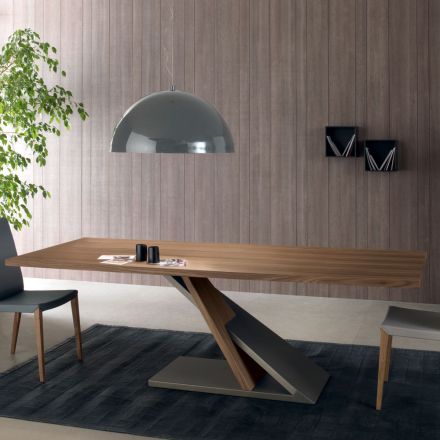 Dizajn Tavolinë Ngrënie me Sipër Metal në Arre Canaletto - Zorato Wood Viadurini