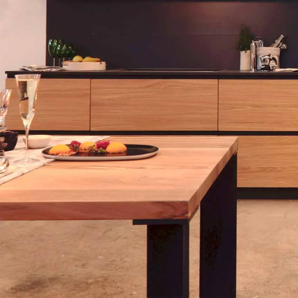 Dizajni tryezë ngrënieje në model natyral arre, L200xP100cm, Yvonne Viadurini