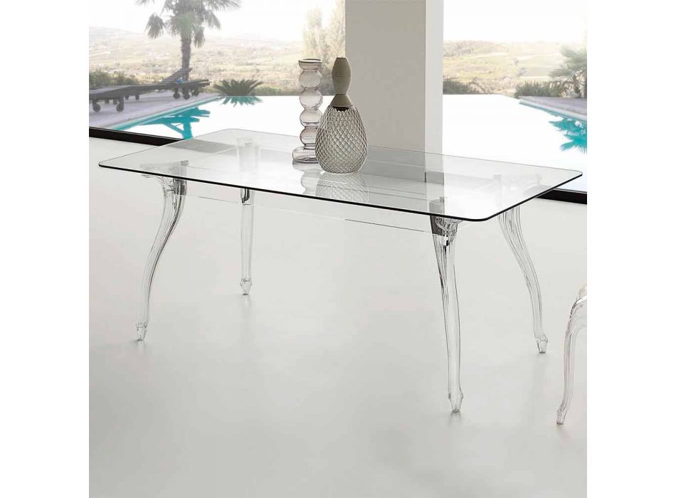 Tavolinë ngrënieje e dizajnit modern me majën e xhamit të zbutur Xhin Viadurini