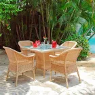 Tavolinë ngrënieje me dizajn çad në polietileni të endur me dorë Viadurini