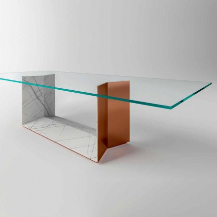 Dizajnoni tryezën e darkës në xham me bazë metalike prodhuar në Itali - Minera Viadurini