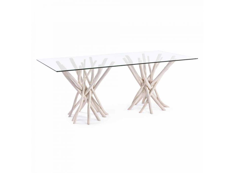 Dizajnoni tryezën e darkës në xham dhe dru tik të zbardhur Homemotion - Francë Viadurini