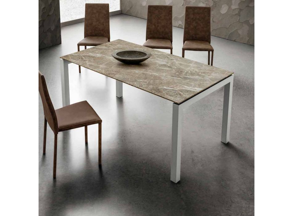Tavolinë ngrënieje në Hpl mermer dhe efekt alumini të prodhuar në Itali - Monolit Viadurini