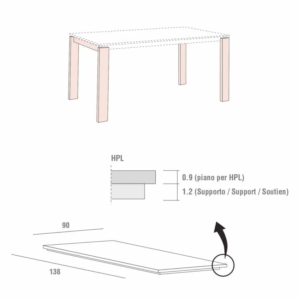 Tavolinë ngrënieje me efekt mermeri Hpl dhe metal llak i prodhuar në Itali - Jupiter Viadurini