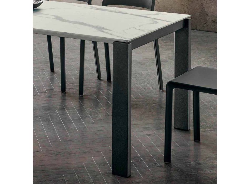 Tavolinë ngrënieje me efekt mermeri Hpl dhe metal llak i prodhuar në Itali - Jupiter Viadurini