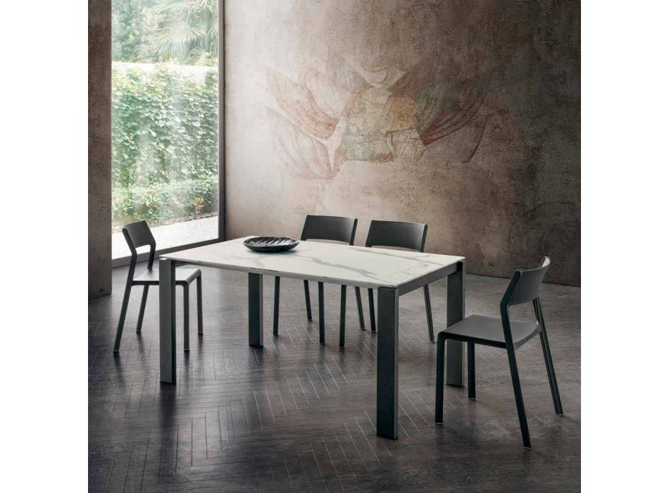 Tavolinë ngrënieje me efekt mermeri Hpl dhe metal llak i prodhuar në Itali - Jupiter Viadurini