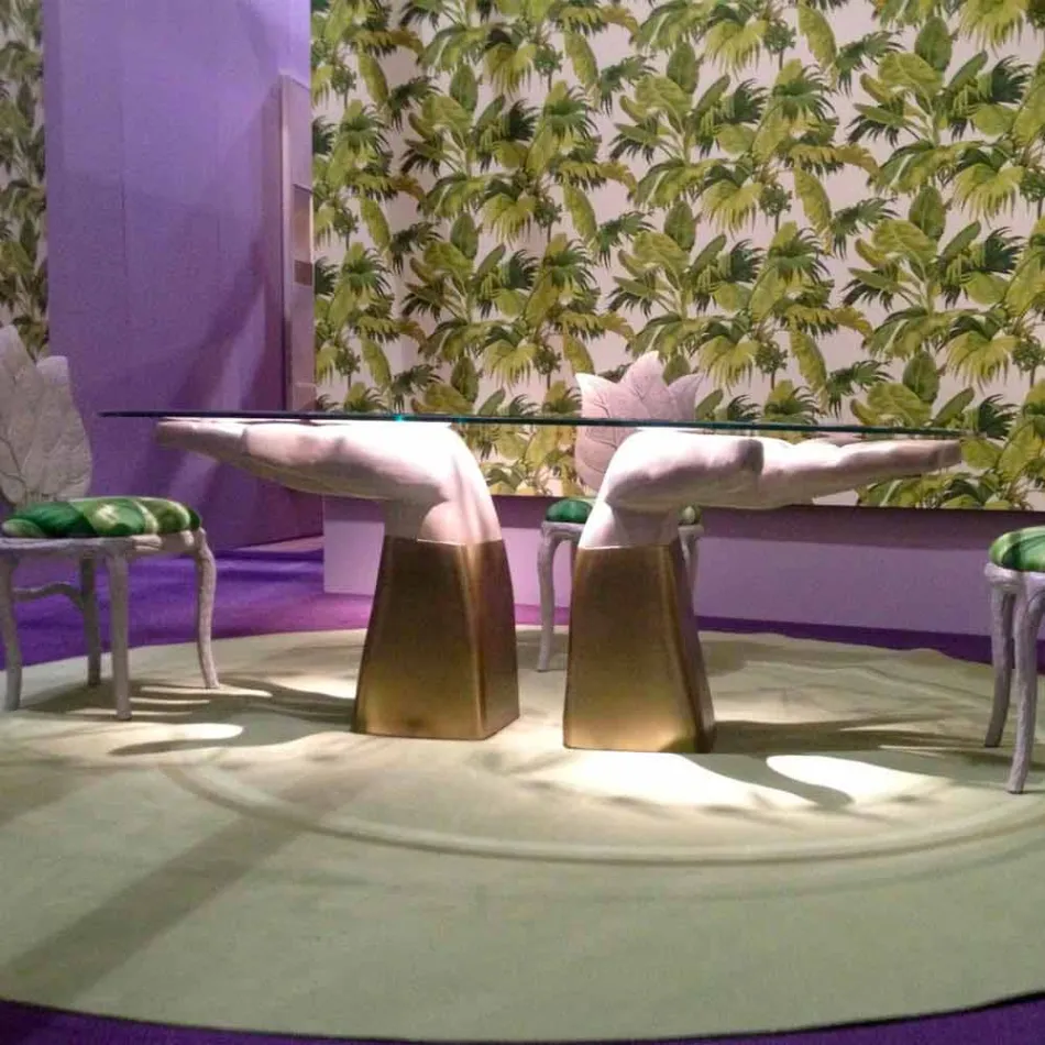 Tavolinë ngrënieje prej druri me majë qelqi, e bërë në Itali, Bartolo Viadurini