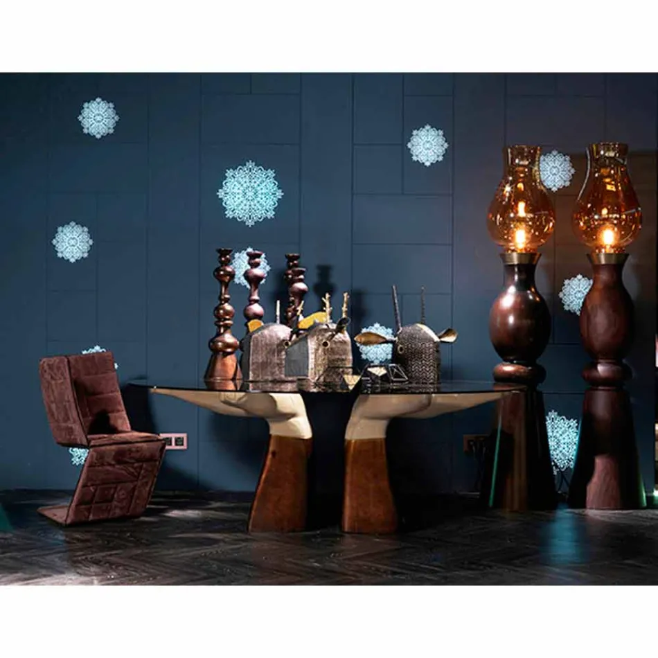 Tavolinë ngrënieje prej druri me majë qelqi, e bërë në Itali, Bartolo Viadurini