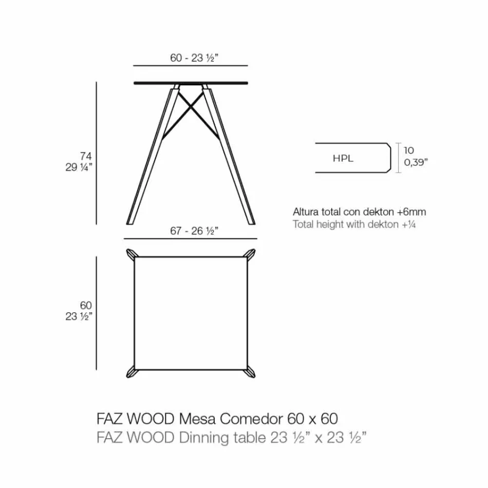 Dru me Dizajn Sheshi dhe Tavolinë Dining Hpl, 4 Copë - Faz Wood nga Vondom Viadurini