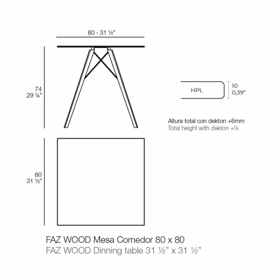 Dru me Dizajn Sheshi dhe Tavolinë Dining Hpl, 4 Copë - Faz Wood nga Vondom Viadurini