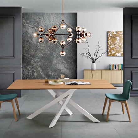 Tavolinë ngrënieje nga druri MDF dhe metali modern i bërë në Itali, Dionigi Viadurini
