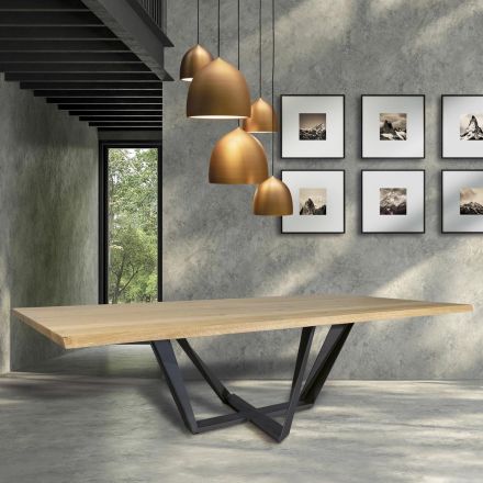 Tavolinë ngrënieje me dru lisi dhe metal gri hekuri Prodhuar në Itali - Patty Viadurini