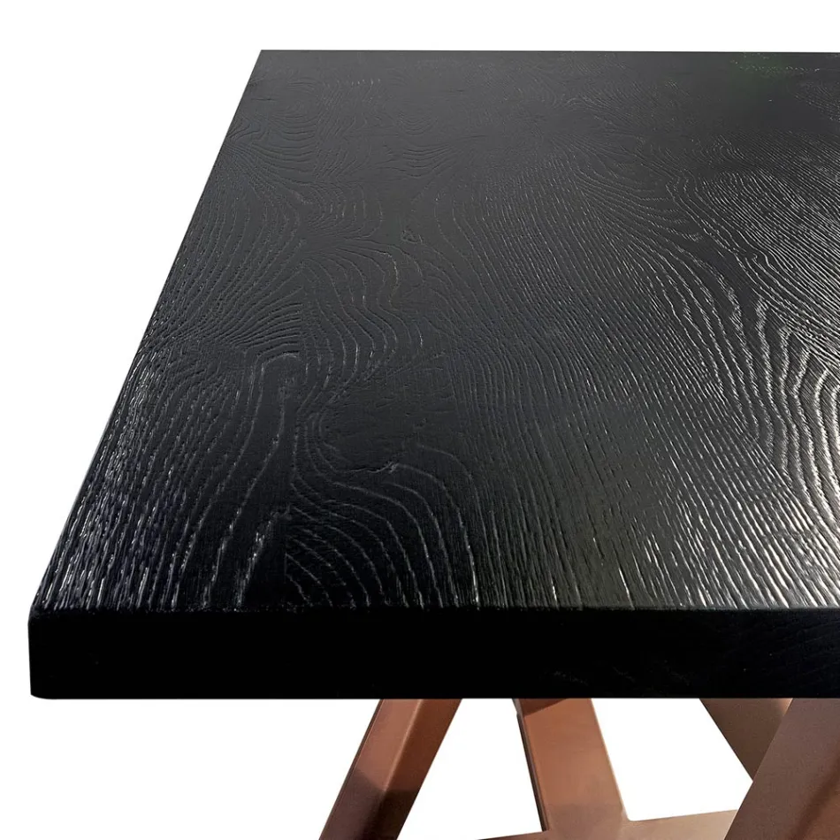 Tavolinë ngrënieje me dru lisi dhe metal me ngjyrë bakri Nuvolato Prodhuar në Itali - Patty Viadurini