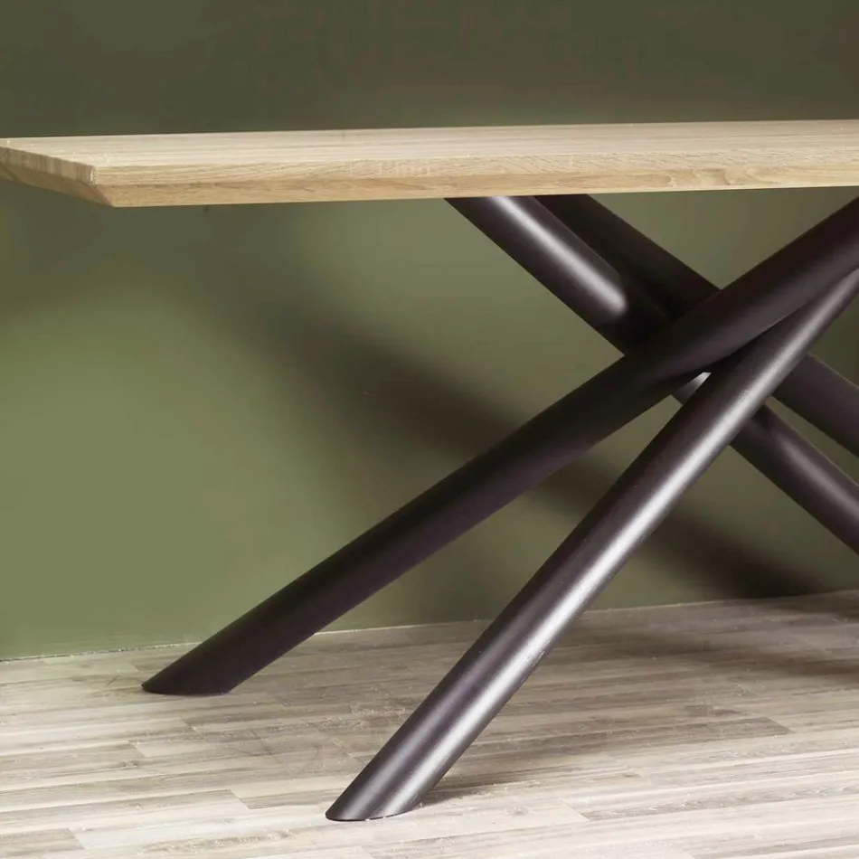 Tavolinë ngrënie me efekt MDF Wood Efekt dhe Baza Metal e Zezë - Sunset Viadurini