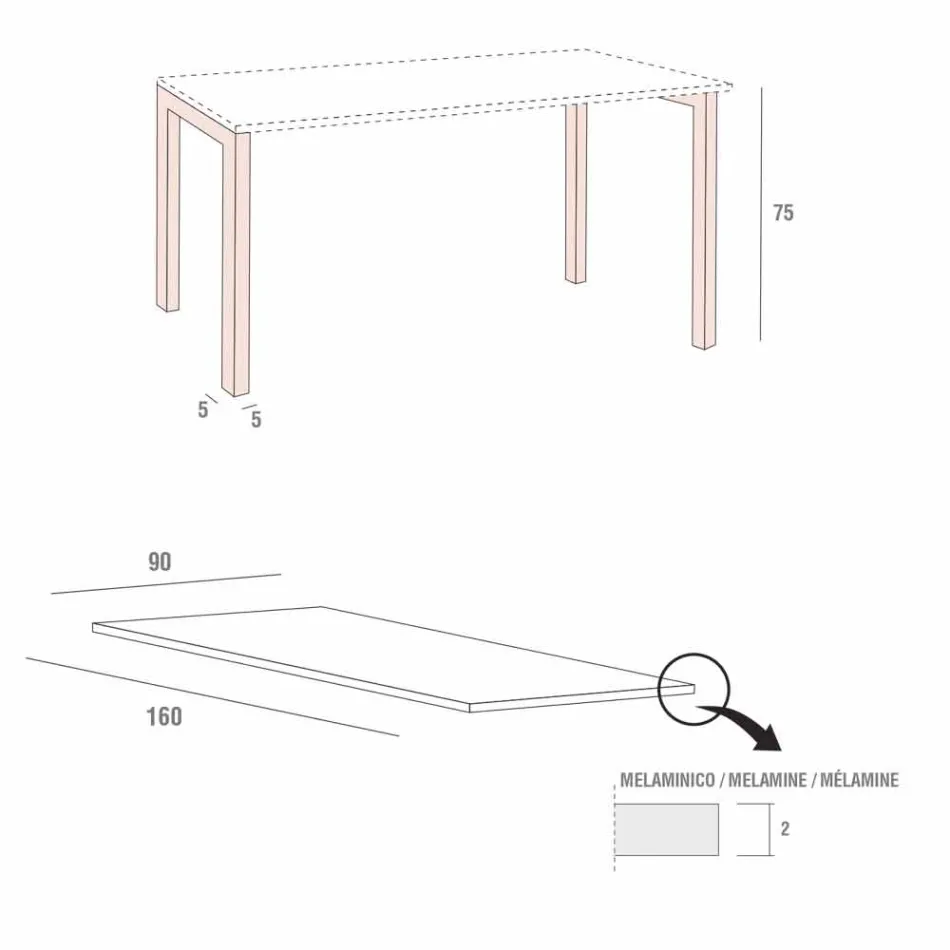 Tavolinë ngrënieje në Melamine dhe Metal të Pikturuar Prodhuar në Itali - Remigio Viadurini