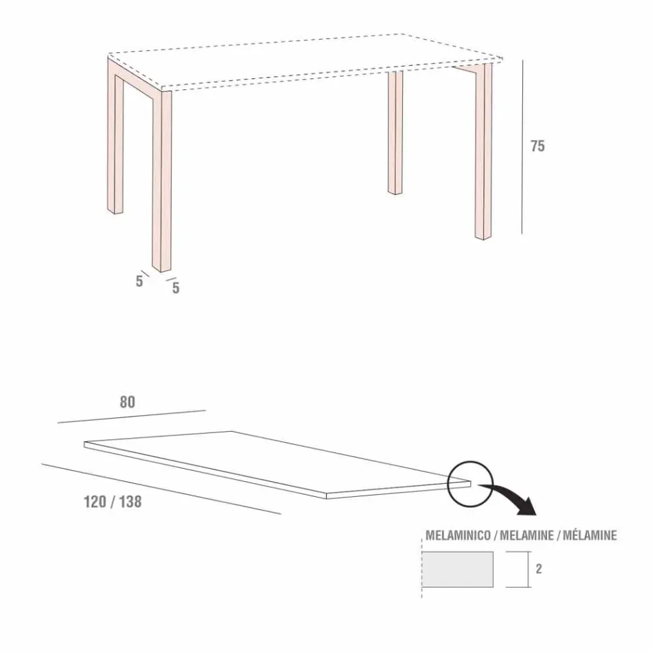 Tavolinë ngrënieje në Melamine dhe Metal të Pikturuar Prodhuar në Itali - Remigio Viadurini