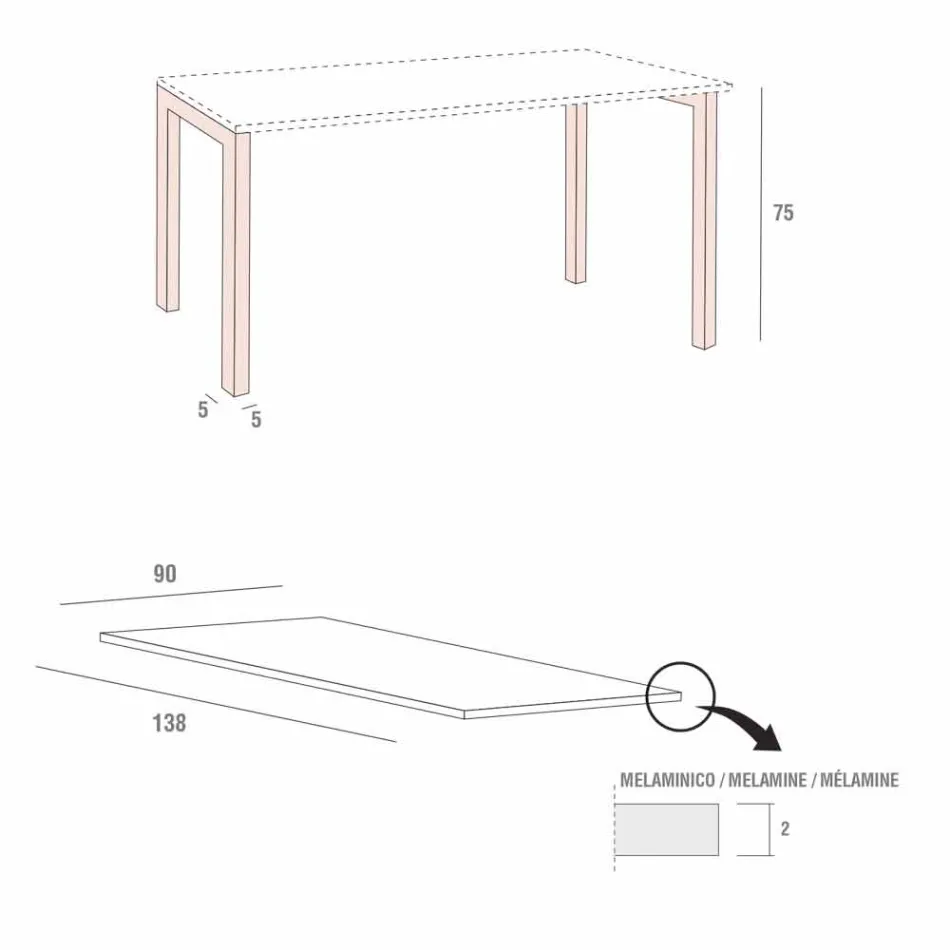 Tavolinë ngrënieje në Melamine dhe Metal të Pikturuar Prodhuar në Itali - Remigio Viadurini