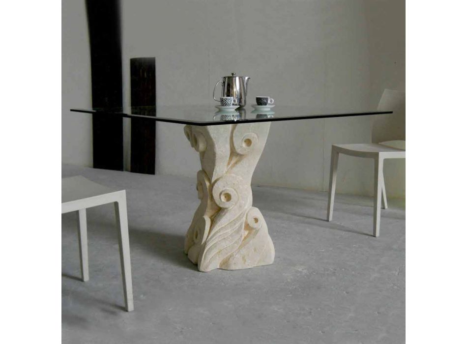 Tavolinë ngrënieje guri me kristalin e dizajnit të Jasonit Viadurini