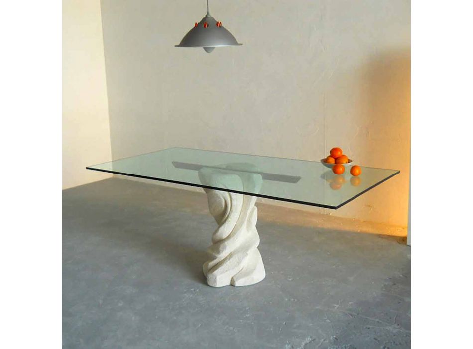 Tavolina ngrënieje e stilistëve prej guri natyror dhe kristal Urano Viadurini