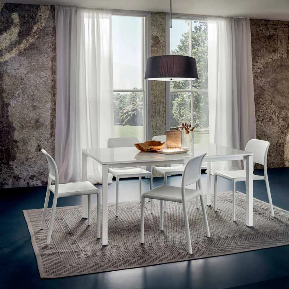 Tavolinë ngrënieje në gotë të bardhë dhe metal të lyer të prodhuar në Itali - karficë zbukurimi Viadurini