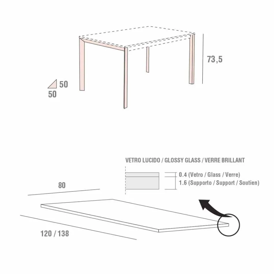 Tavolinë ngrënieje në gotë të bardhë dhe metal të lyer të prodhuar në Itali - karficë zbukurimi Viadurini