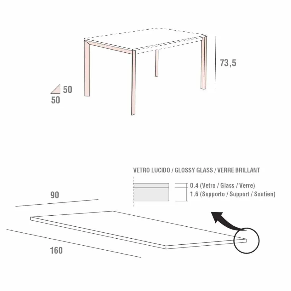 Tavolinë ngrënieje në gotë të bardhë dhe metal të lyer të prodhuar në Itali - karficë zbukurimi Viadurini