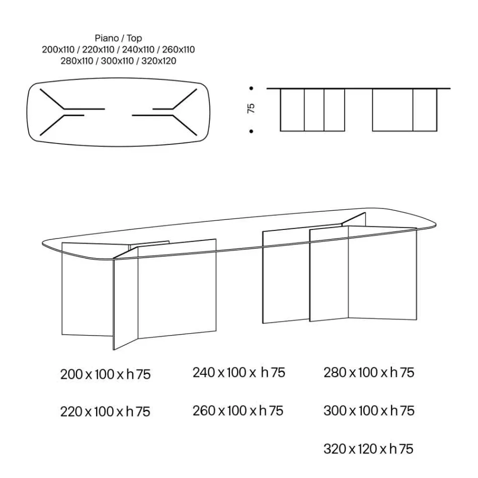Tavolinë ngrënie e qelqit me majë drejtkëndëshe Prodhuar në Itali - Charles Viadurini