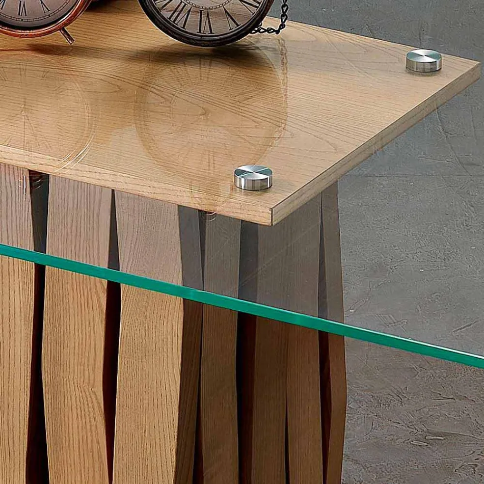 Tavolinë ngrënieje në xham dhe dru të ngurtë të bërë në Itali, Egisto Viadurini