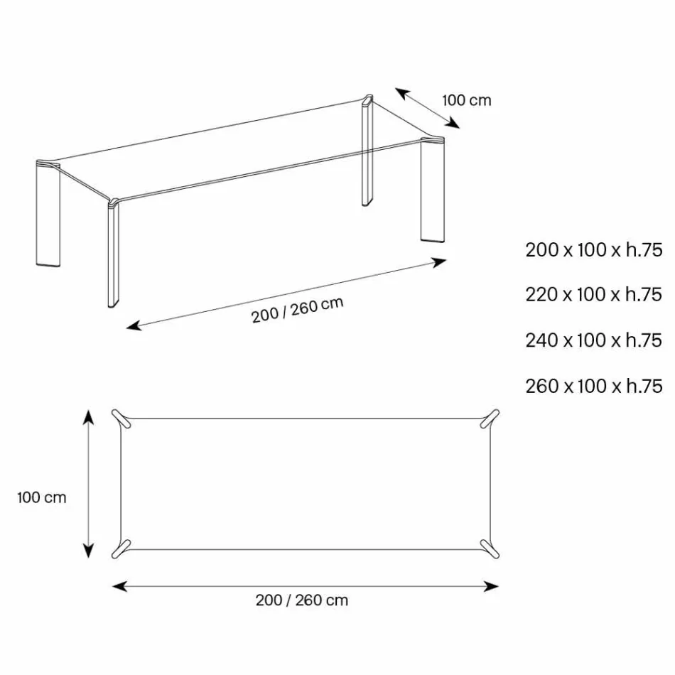 Tabela e ngrënies në dizajn luksoz qelqi ekstra të pastër 4 Dimensionet - Kuduro Viadurini