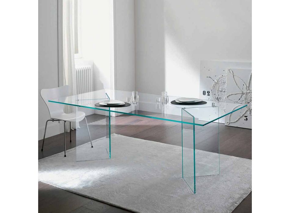 Dizajnoni tryezën e darkës në xham ekstraklear 8 Dimensionet - Pollinare Viadurini