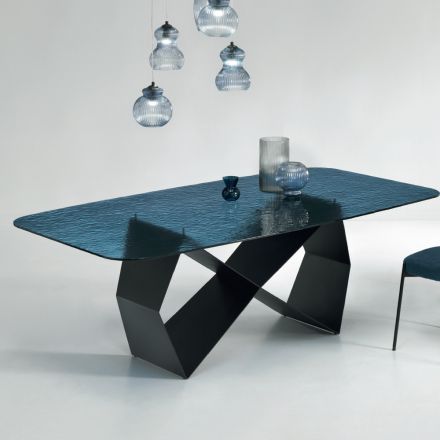 Tavolinë Ngrënie në Xham me çekiç dhe Metal të Zi Prodhuar në Itali - Mirco Viadurini