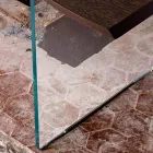 Tabela moderne e ngrënies 100x200cm në dru me këmbët e qelqit Flora Viadurini