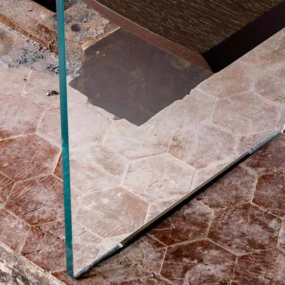 Tabela moderne e ngrënies 100x200cm në dru me këmbët e qelqit Flora Viadurini