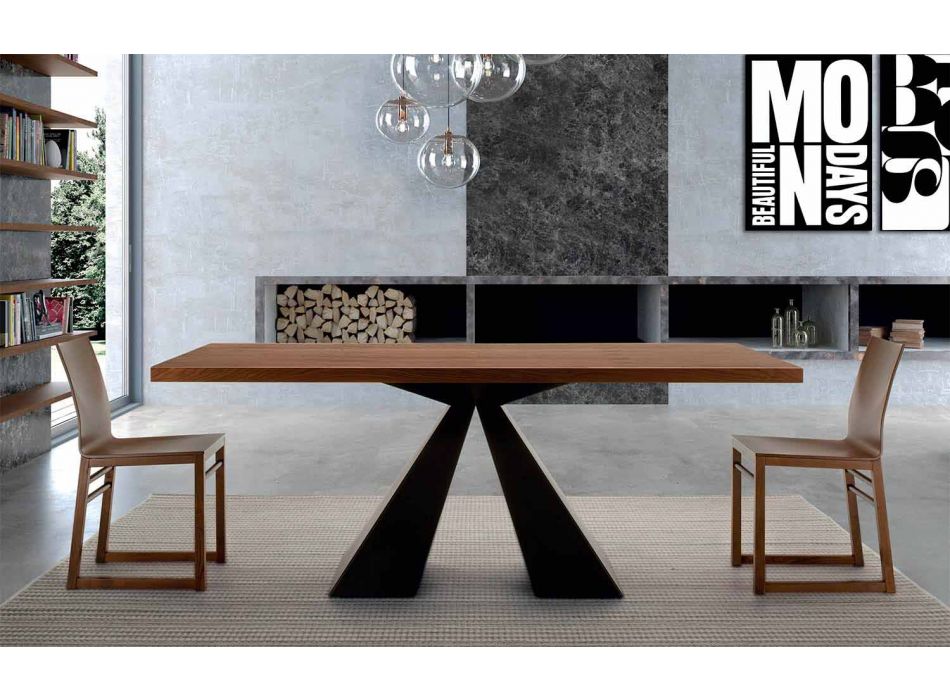 Tavolinë ngrënie moderne në dru dhe çelik të rimesuar Prodhuar në Itali - Dalmatë Viadurini